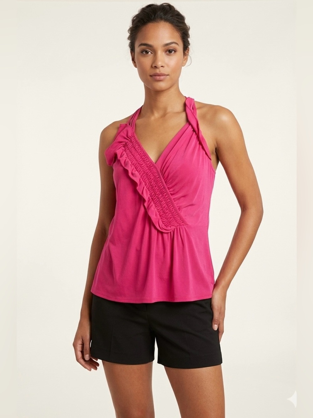 Nanette Lepore SILK Fuchsia Ruffle Front Sleeveless Tank Top - Size 4 - EUC